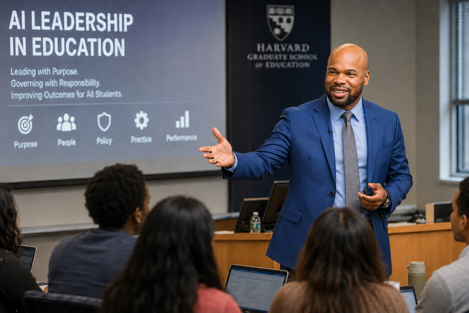 The Foster Brilliance AI Leadership Framework — five pillars illustration